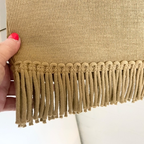 Vintage Knit Maxi skirt Fringe Tan Native Country Boho Western Nina Leonard L - Picture 6 of 12